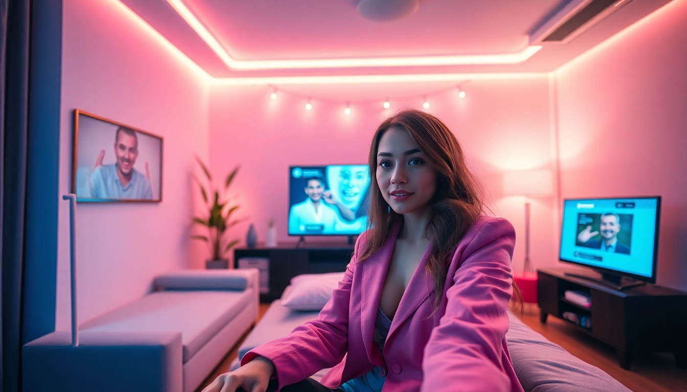 Engaging ai sexchat with a charismatic virtual girlfriend in a cozy digital environment.