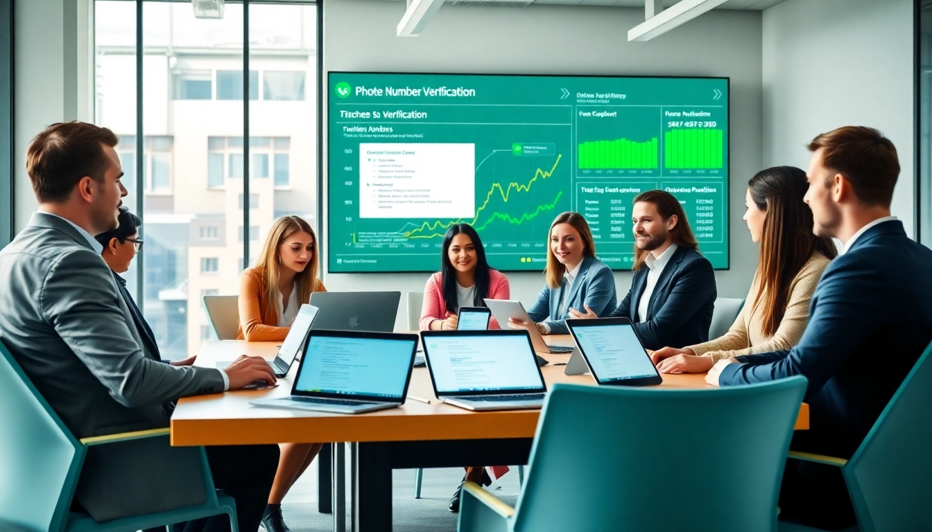 Vérification du numéro de téléphone dans un bureau professionnel avec des analyses affichées, démontrant l'intégrité des données.