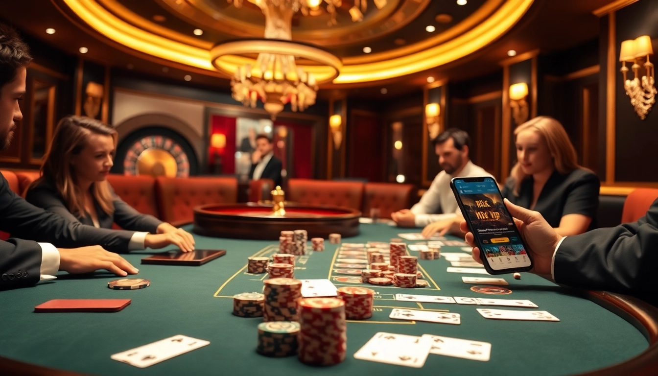 Players enjoying an exciting poker game at a luxurious casino, featuring rik vip branding.